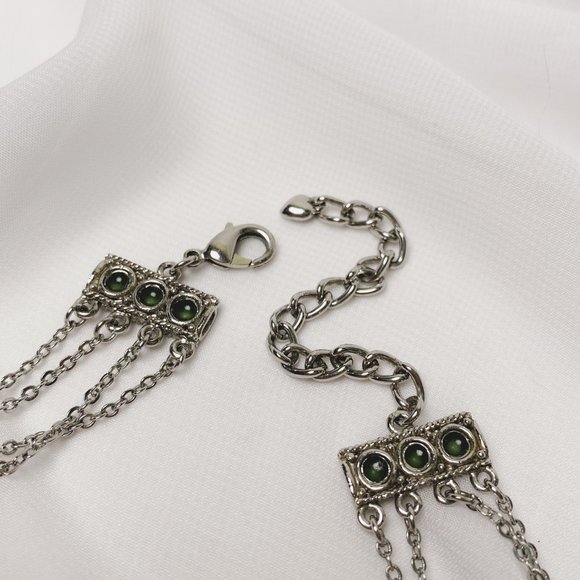 Olive Green Brown Natural Pearl Glass Beaded Silver Chain Layered Necklace - Picture 8 of 11